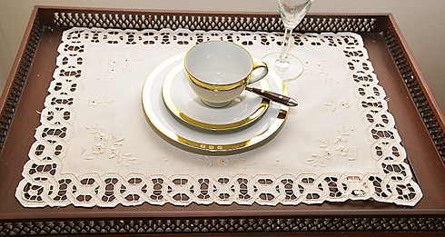Rectangular Placemat. 14" x 20" Dynasty Embroidery.Pearl Ivory